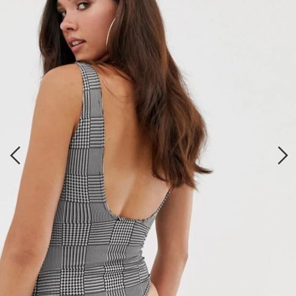 NWT Missguided body with square neck in grey check - Picture 2 of 4